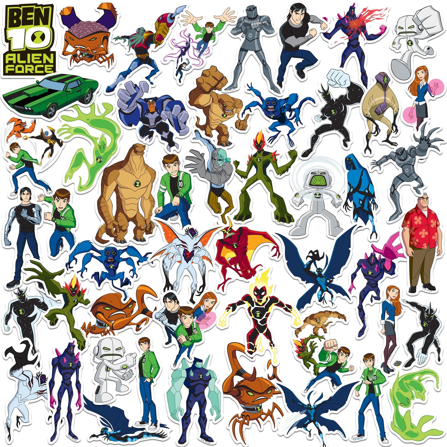 Ben 10 Alien Force Characters 50ct Vinyl Large Deluxe Stickers Variety Pack - Laptop Water Bottle Scrapbooking Tablet Skateboard Indoor/Outdoor
