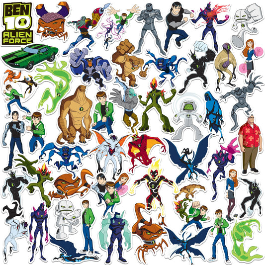 Ben 10 Alien Force Characters 50ct Vinyl Large Deluxe Stickers Variety Pack - Laptop Water Bottle Scrapbooking Tablet Skateboard Indoor/Outdoor