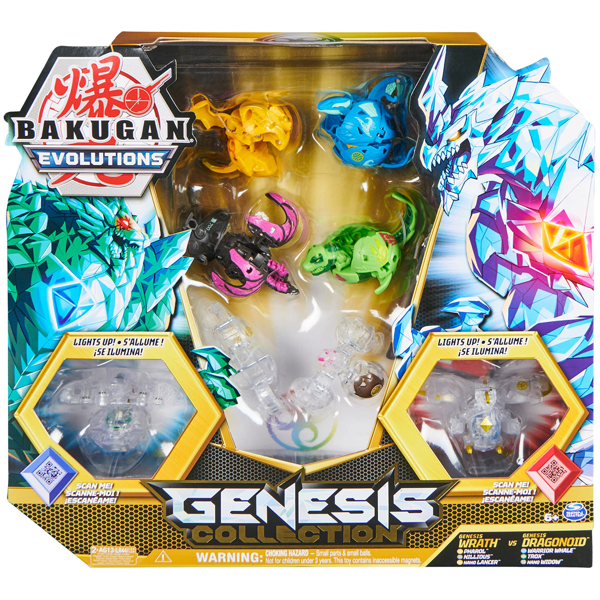 Bakugan Evolutions Bakugan Genesis Collection Pack 2 Light Up Bakugan Action Figures 4 Exclusive Bakugan 2 Nanogan 8 Bakugan Cards and 4 BakuCores Kids Toys for Boys Ages 6 and Up