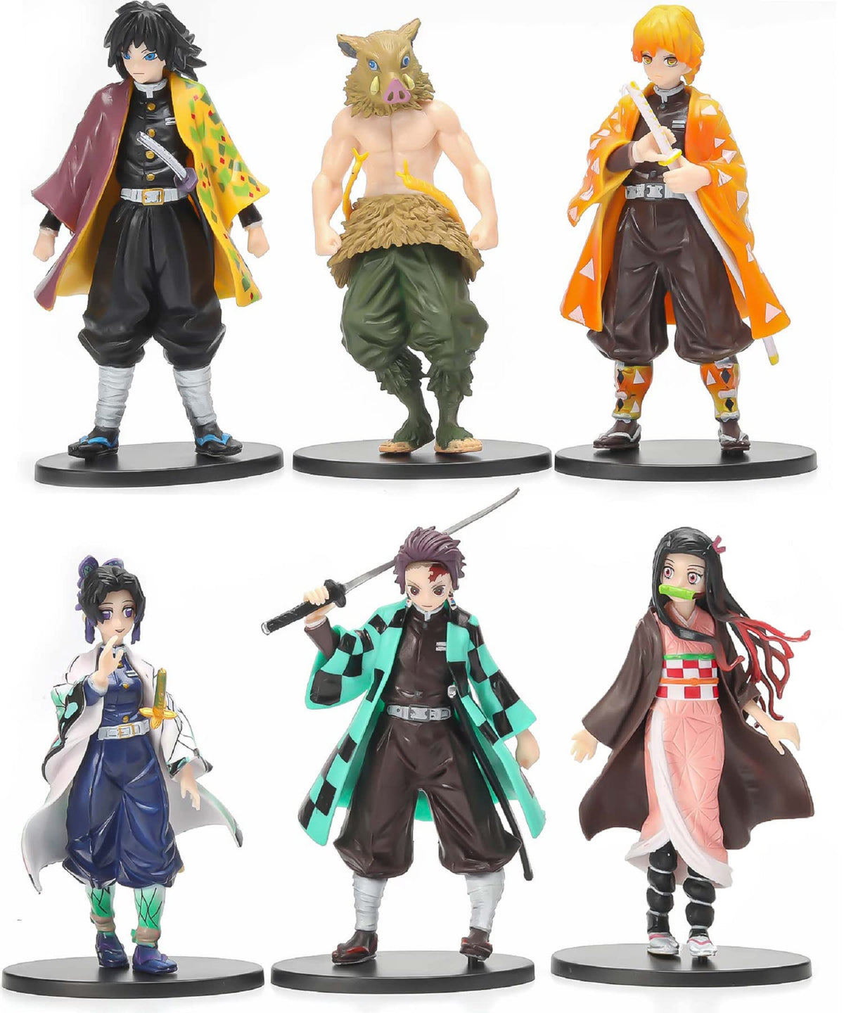Demon Slayer Action Figure Set - Collectible Figurine Gifts Decoration Figures Toy 6 PCS Set 6.3 Inch Zenitsu Inosuke Tanjiro Nezuko Tomioka Shinobu Figure Collectible Figurine Gifts